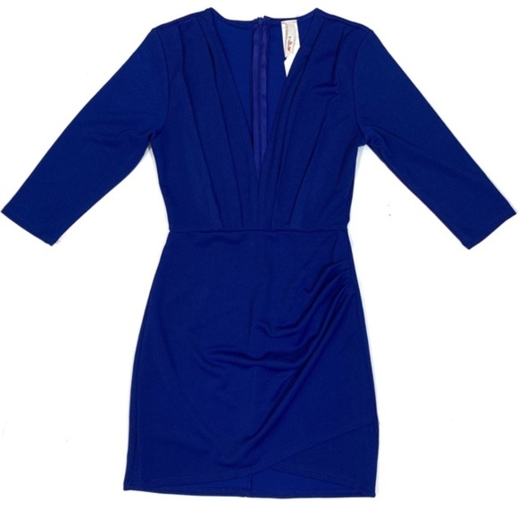 2 Hearts Dresses & Skirts - Blue Mini Dress Deep V Neck Wrap 3/4 Sleeve Small